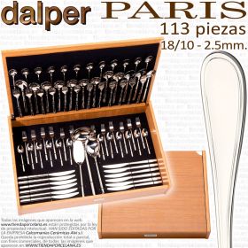 Cubertería PARÍS 113 piezas 18/10 2.5mm con Cuchillo Mesa en Estuche Dalper 