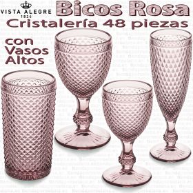 Cristalería 48 piezas con Vasos Altos Vista Alegre Bicos ROSA