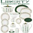Vajilla con Juego de Café Porcel 84 piezas Liberty Verde y Oro diseño  moderno