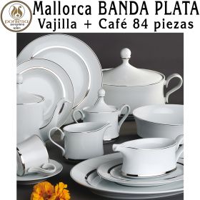Vajilla Santa Clara Pontesa Mallorca Banda Plata con juego de café