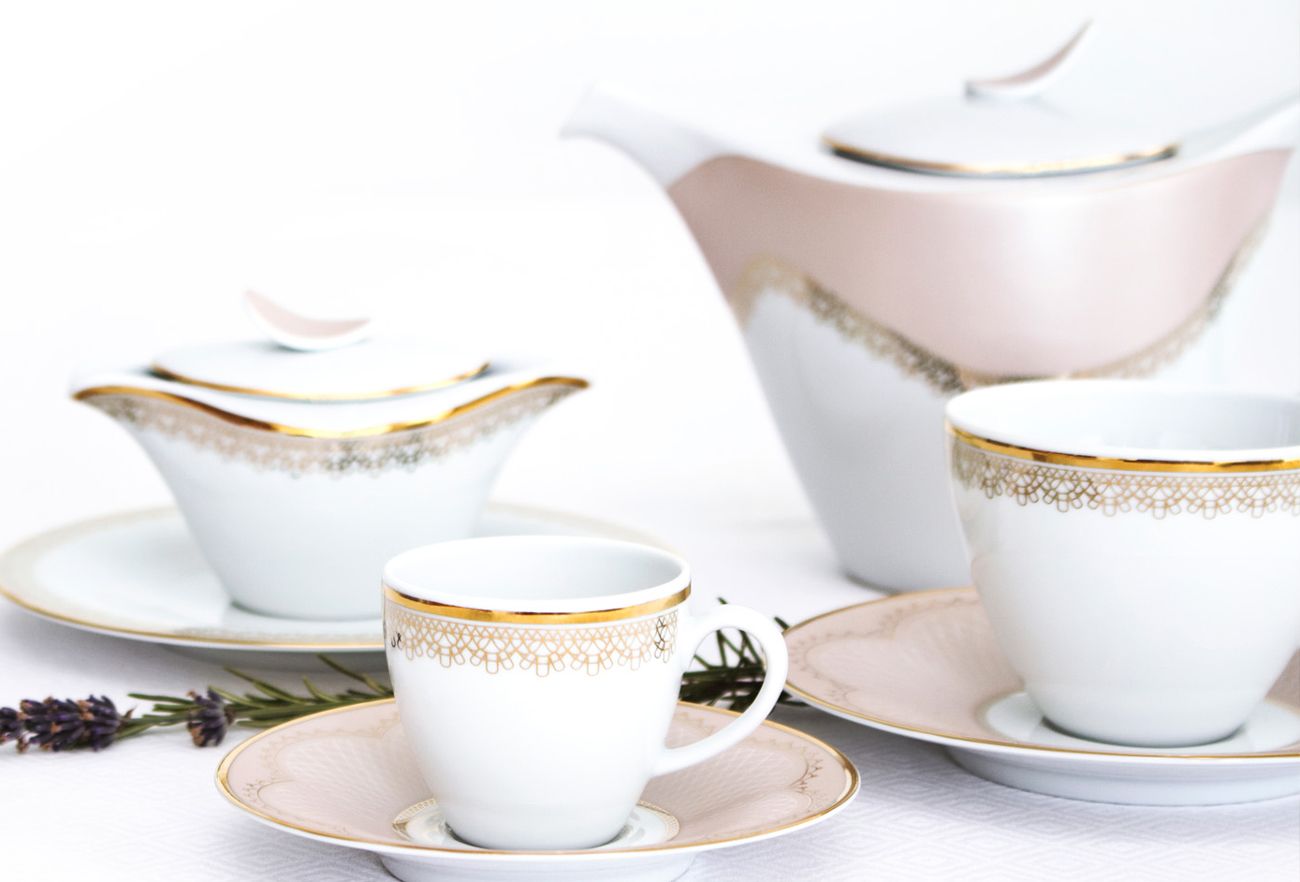 Comprar Juego de tazas de café de cerámica de lujo de 12 piezas con diseño  de árbol dorado regordete para 6 personas, taza de café rosa